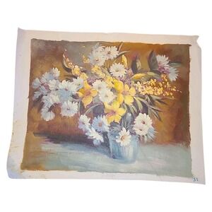 Flowers #4 - Original Oil Painting  Unstretched Canvas 20"x16" Artist Unknown